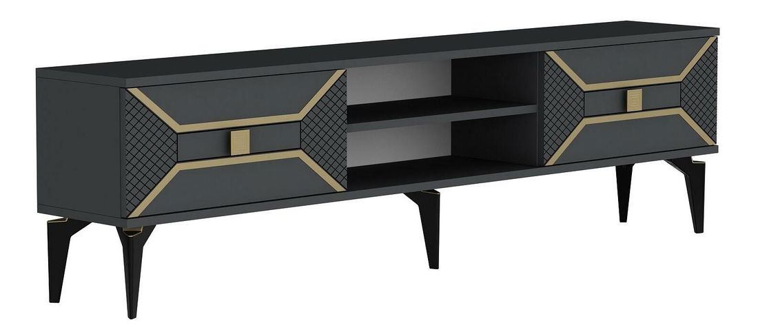 Masă TV/Dulap Velono (antracit + auriu) 