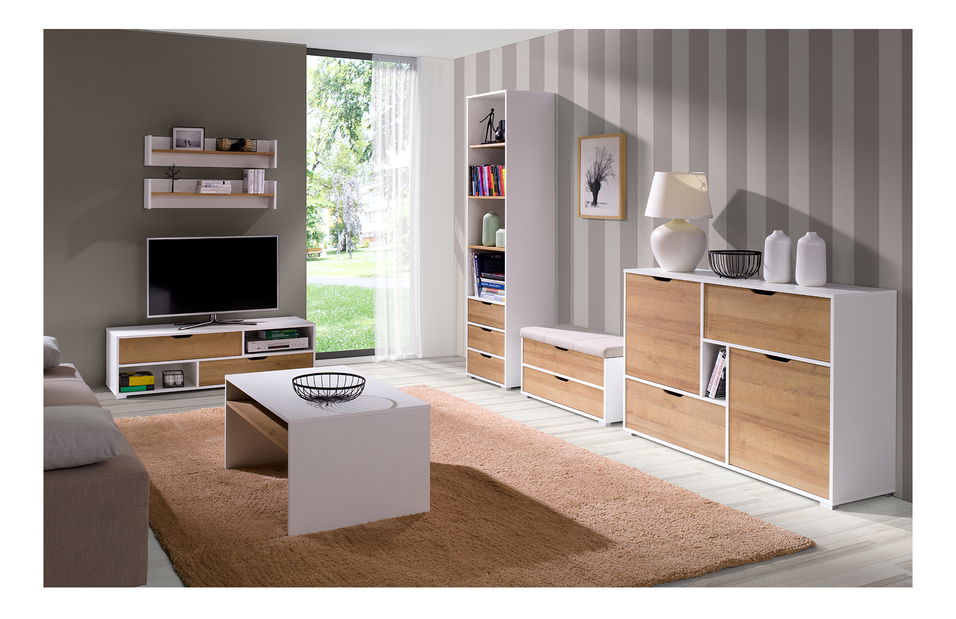 Masă TV Iweta RTV (Alb mat + Stejar auriu)