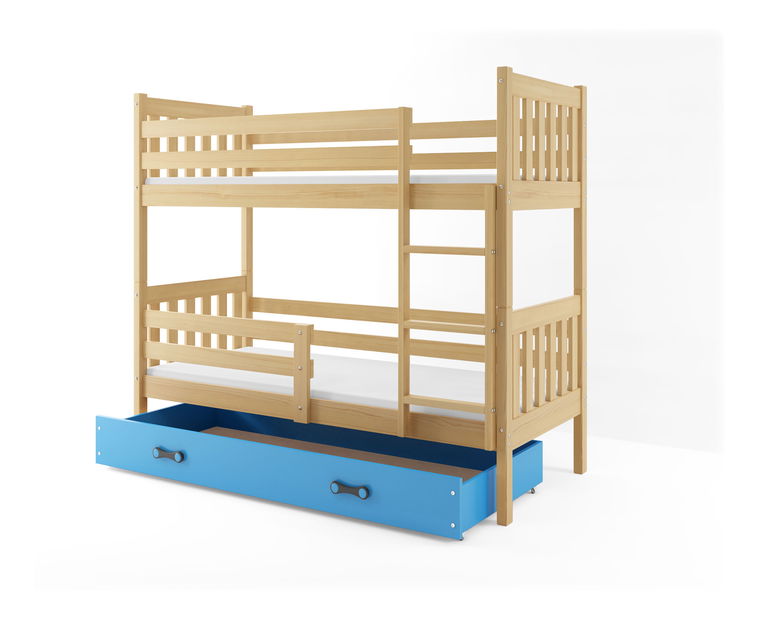 Krevet na kat 80 x 190 cm Carius B (bor + plava) (s podnicom, madracem i prostorom za odlaganje)
