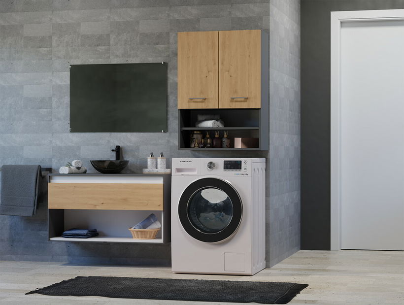 Zidni kupaonski ormarić Perdieron 1 (antracit + hrast artisan)