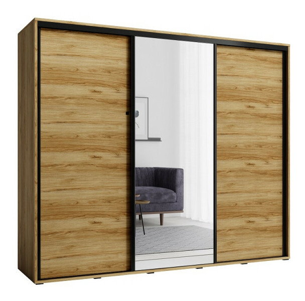 Dulap de haine cu uși glisante Peldon 255 (Stejar catania) (cu oglindă)