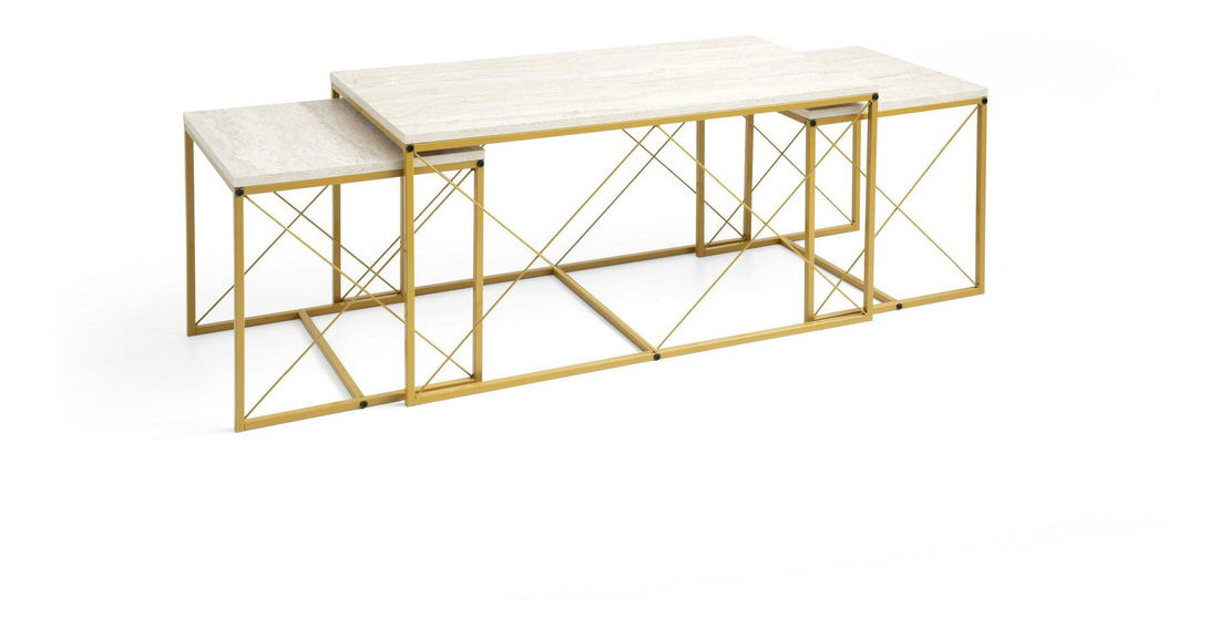 Set 3 mese de cafea Defenella (marmură + auriu) *resigilat