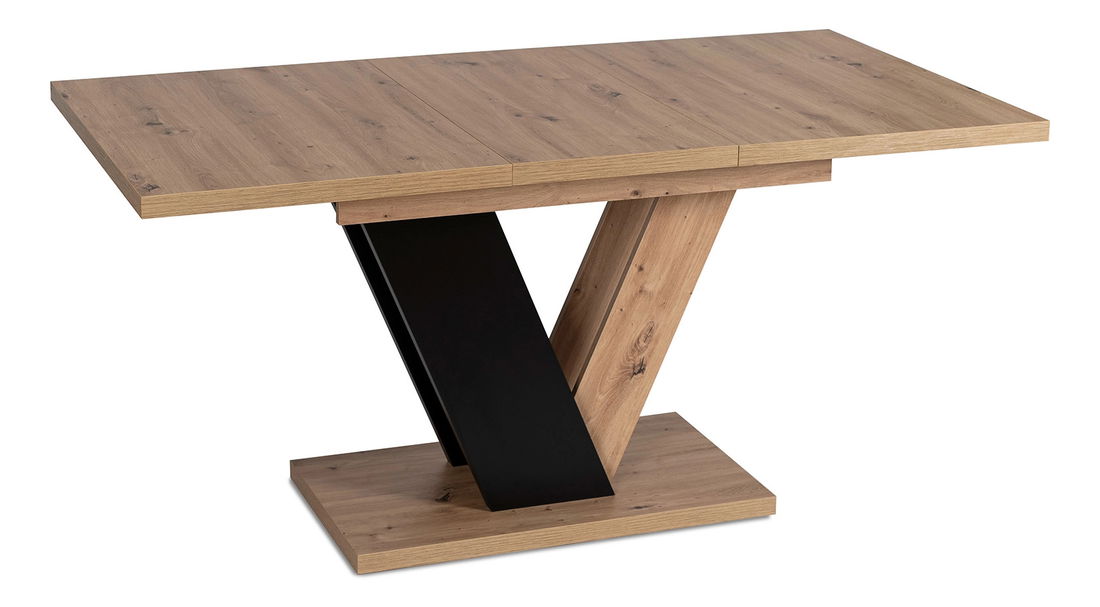 Masă sufragerie extensibilă Comentado (stejar artisan + negru) (pentru 4-6 persoane)