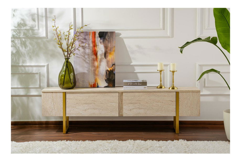 Dulap TV Seronitta (travertin + Auriu)