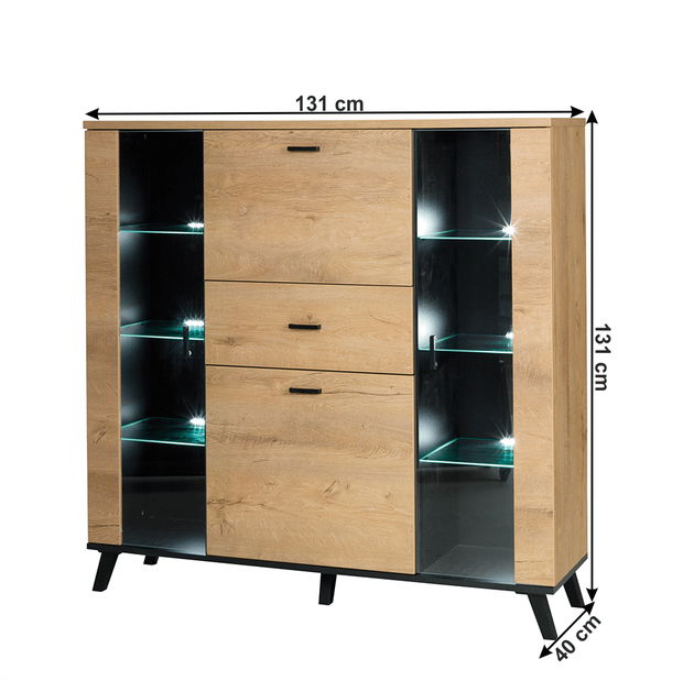 Vitrină typ 3 Siralla (Stejar lefkas + negru)