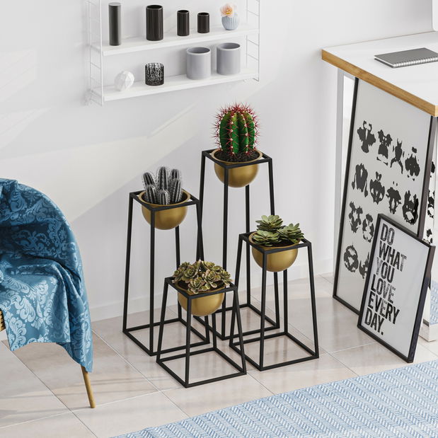 Dekoratívny stojan na kvety Gwion (čierne + zlatá)