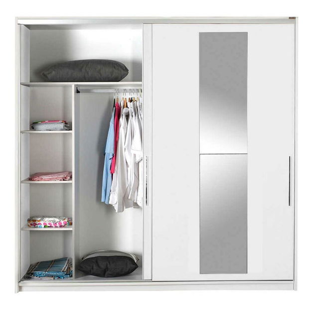 Ormar za garderobu s kliznim vratima Seworella 6 (s ogledalom) (bijela)