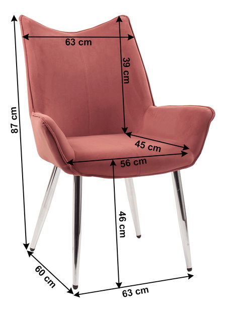 Fotoliu de sufragerie Chromit (roz + Crom)