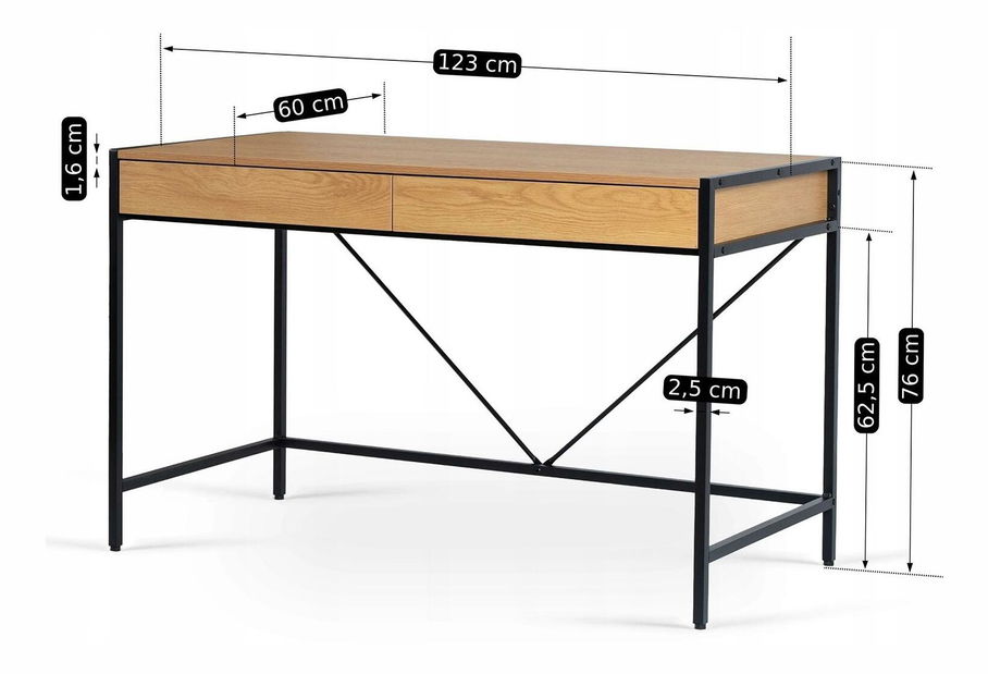 Masă de scris Azisa (stejar auriu + negru) 