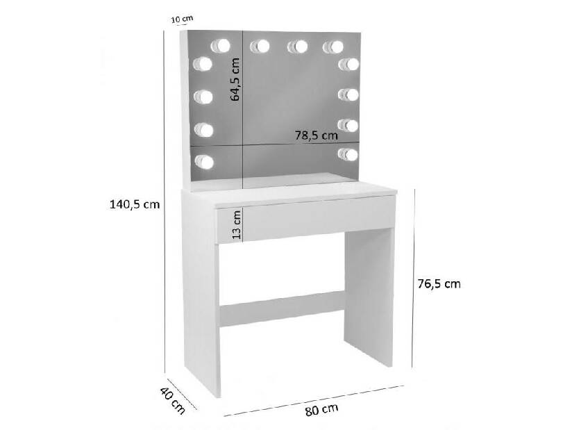 Fésülkődőasztal Glamorous (LED világítással) (fehér)