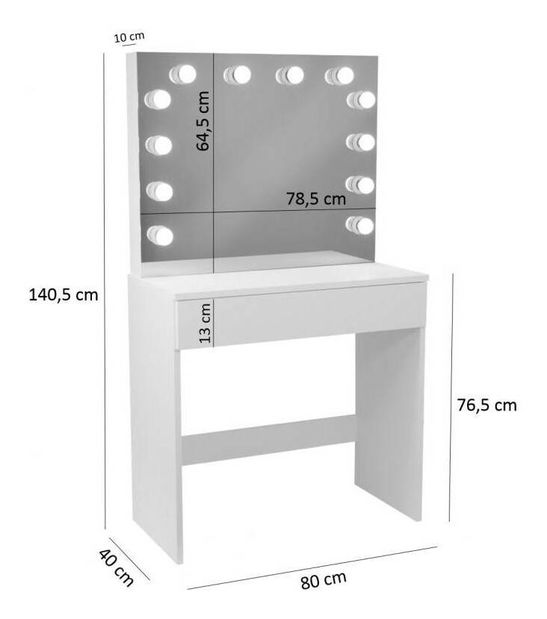 Toaletni stolić Glamorous (s LED rasvjetom) (bijela)