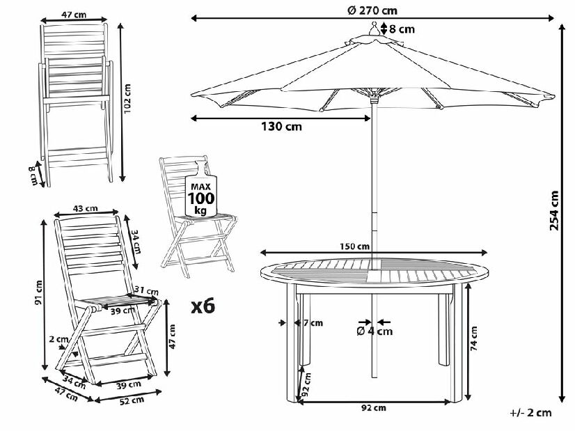 Vrtni set Tiarra (svijetlo drvo) 