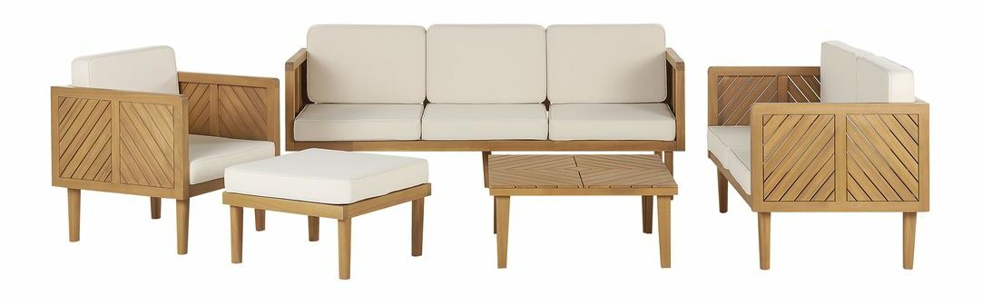 Set mobilier de grădină Blas (lemn deschis + crem)