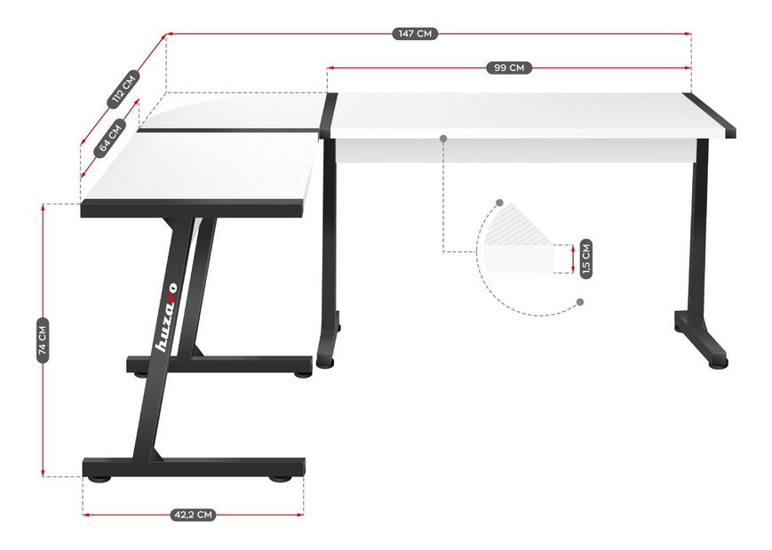 Rohový PC stolík Hyperion 6.0 (čierna + biela)