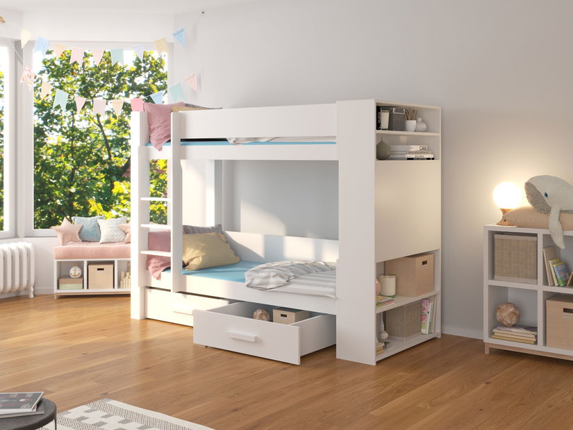 Emeletes gyerekágy 200x90 cm Gabriela (ágyráccsal és matraccal) (fehér)