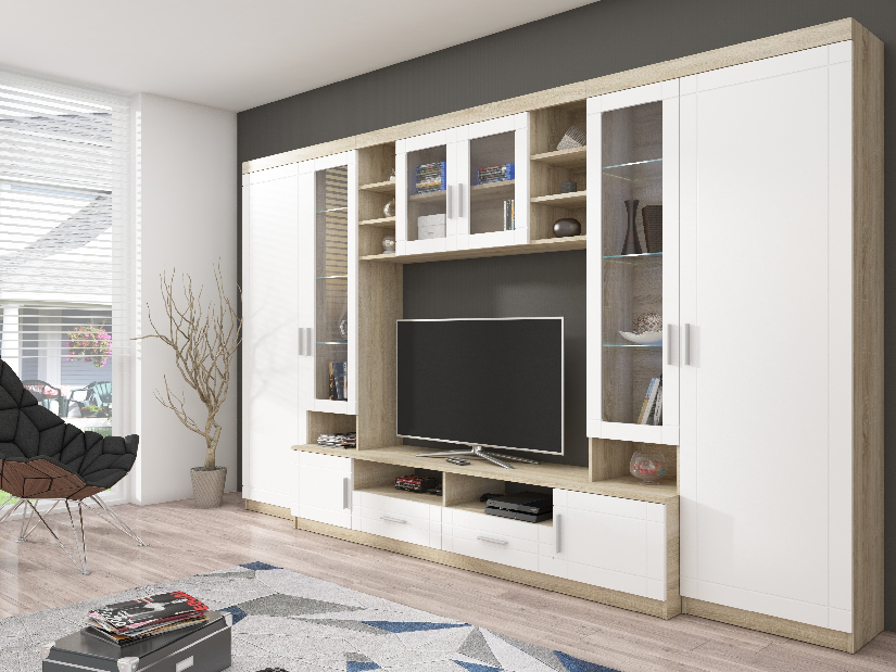 Mobilier living Porton (Stejar sonoma + Alb) (fără iluminat)