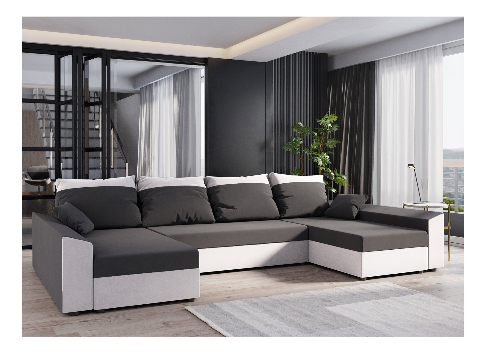 Rohová sedacia súprava U Paragon U (čierna + biela)