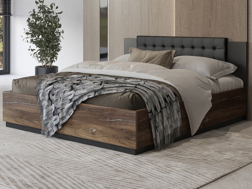 Pat matrimonial 180 cm Signat Typ 32 (Negru + Stejar flagstaff + fir argintiu)