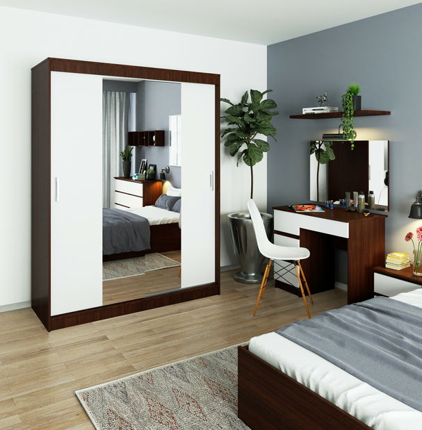 Dulap de haine Clotilde (wenge + Alb) (cu oglindă)