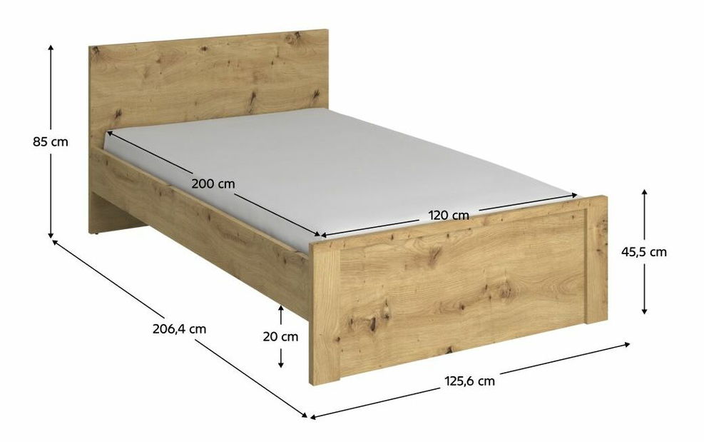 Jednostruki krevet 120 JESS (hrast artisan)
