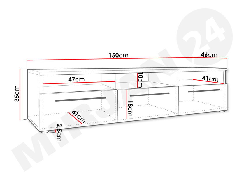 TV stolić/ormarić Clea II (bijela + crna sjajna)