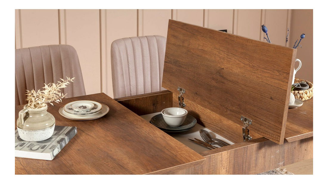 Blagovaonski stol na razvlačenje sa 2 stolice i 2 klupe Vlasta (orah + bež)