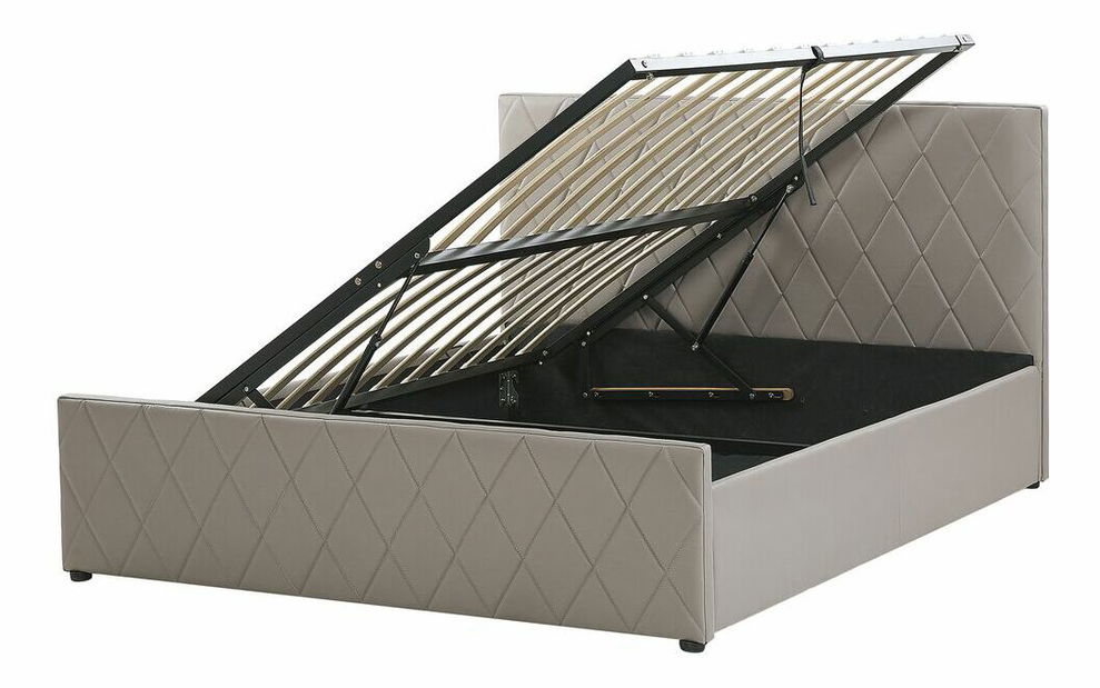 Bračni krevet 160 cm ROFARIO (siva) (umjetna koža) (s podnicom i prostorom za odlaganje)