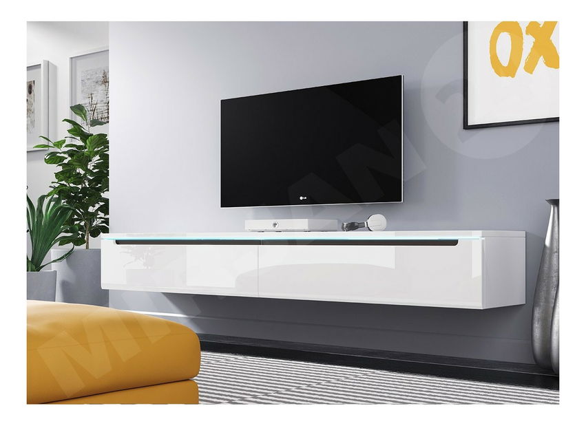 TV szekrény Mirjan Nyla Mirjan I 180 (fehér + fényes fehér) (fehér LED világítás)