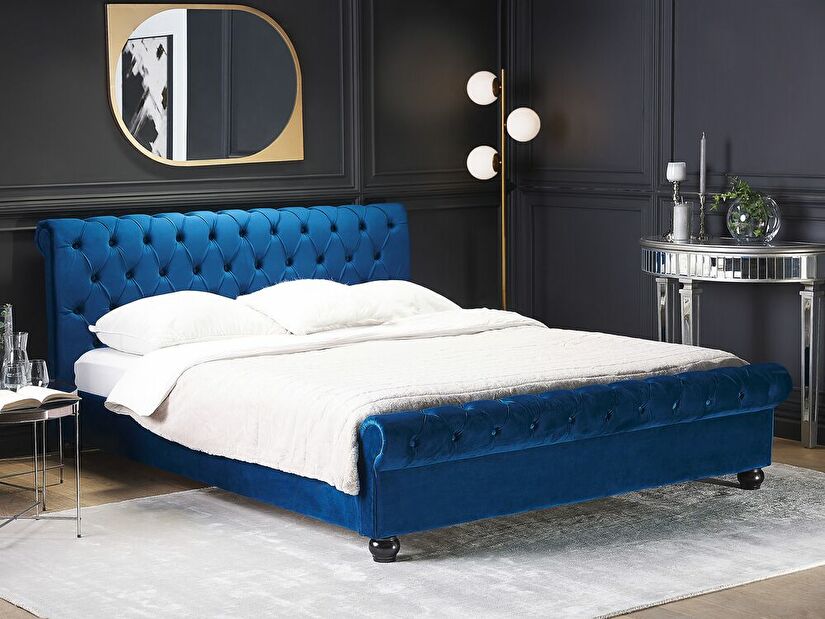 Manželská vodná posteľ 180 cm Alexandrine (modrá) (s roštom a matracom)