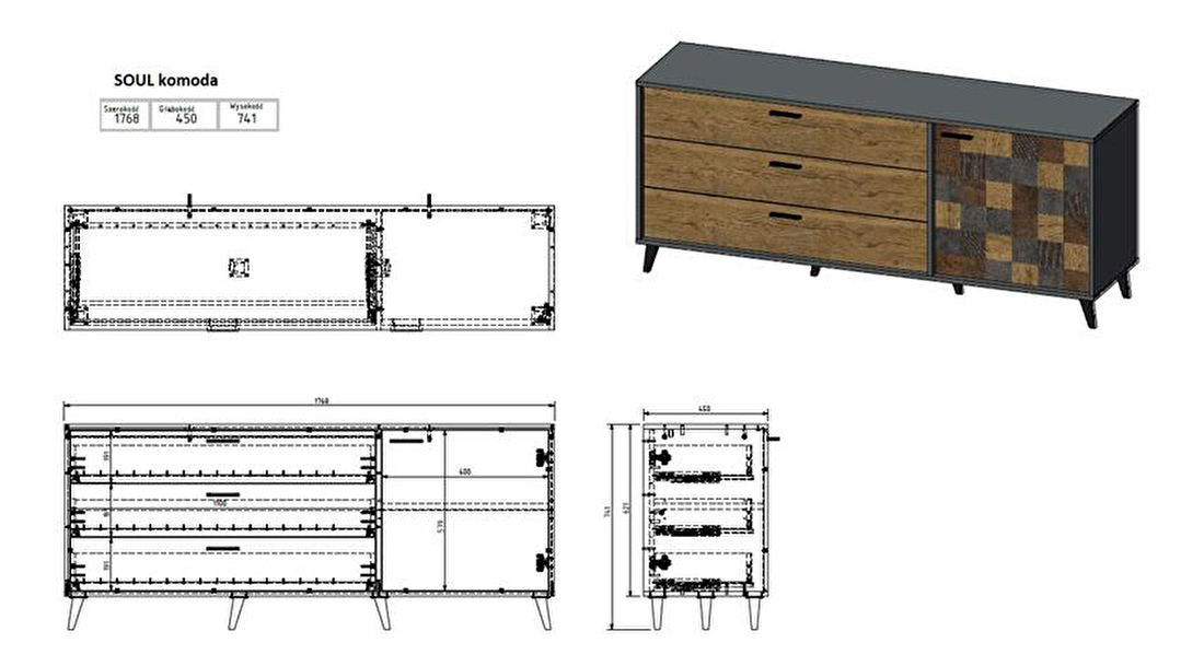 Komoda Soumi (tmave drevo + čierna)