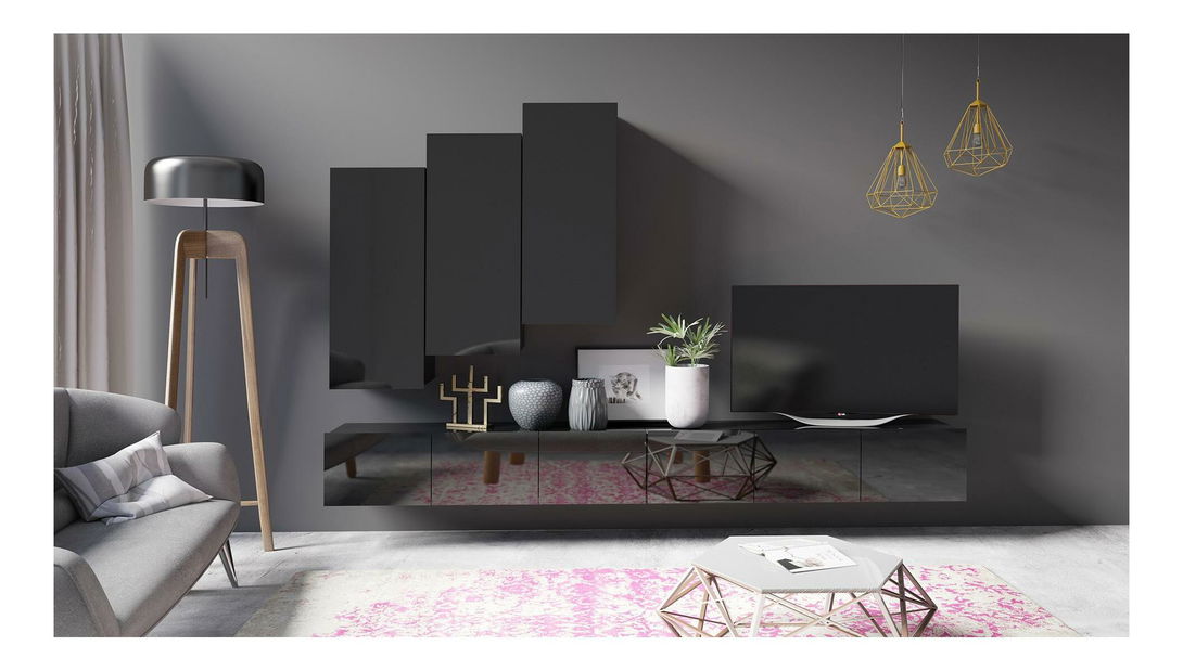 Mobilier camera de zi Calabria 1 (negru mat + negru lucios)