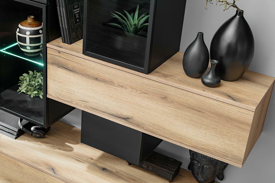 Set za dnevni boravak Cresto (hrast coast evoke + crna) (s rasvjetom)