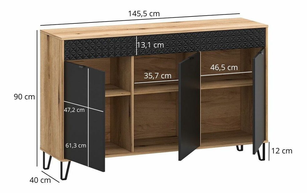 Szekrény Botones (evoke tölgy + fekete) 