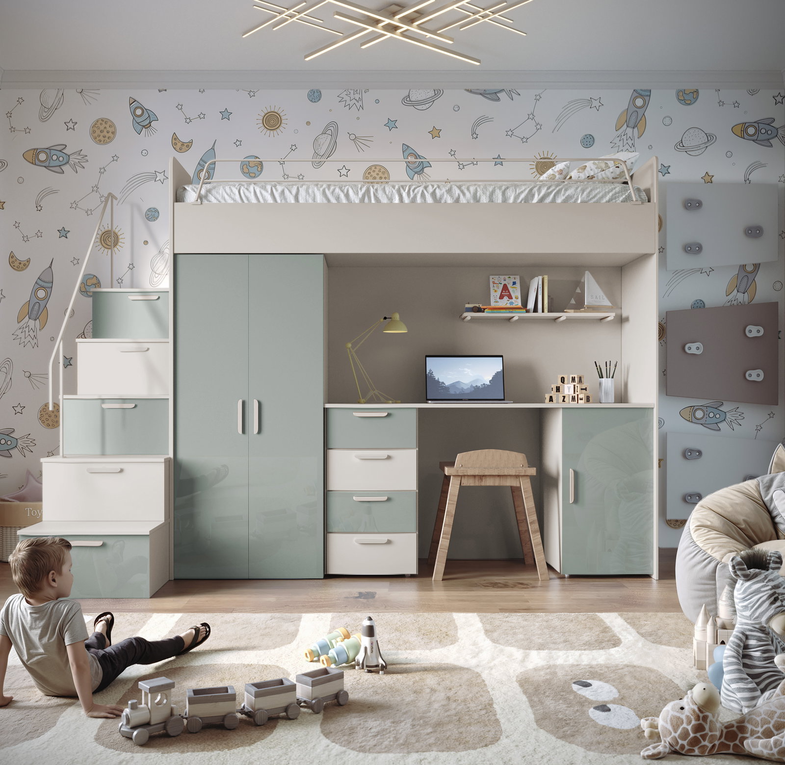 Dječji krevet Ruby IV S (kašmir + mint sjaj) (s podnicom)