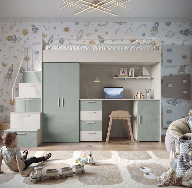 Pat pentru copii Ruby IV S (cașmir + mentă lucios) (cu somiere)