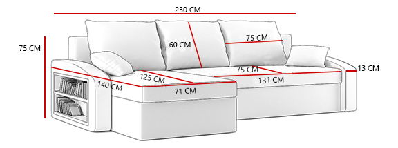 Rohová sedačka Hafiz (sivá + biela) (s poličkou) (L)
