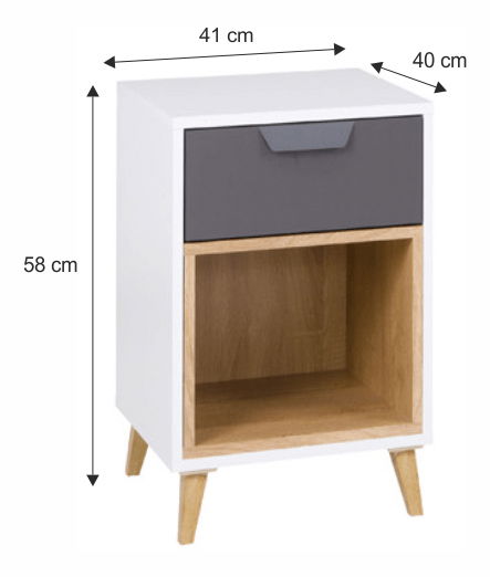 Nočný stolík typ 11 Sinny (biela + grafit + dub lefkas)