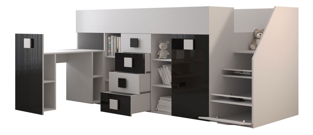 Pat multifuncțional 90 cm Toreno 3 (Alb + alb lucios + roz lucios) (D)