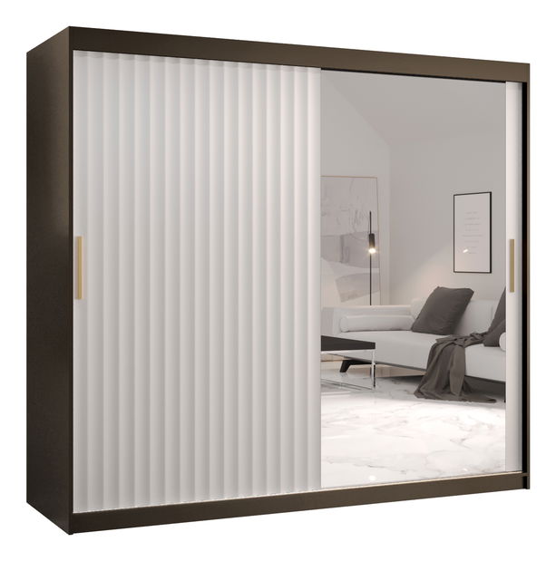 Ruhásszekrény tükörrel 200 cm Riana Wa 2 200 (fekete + matt fehér)