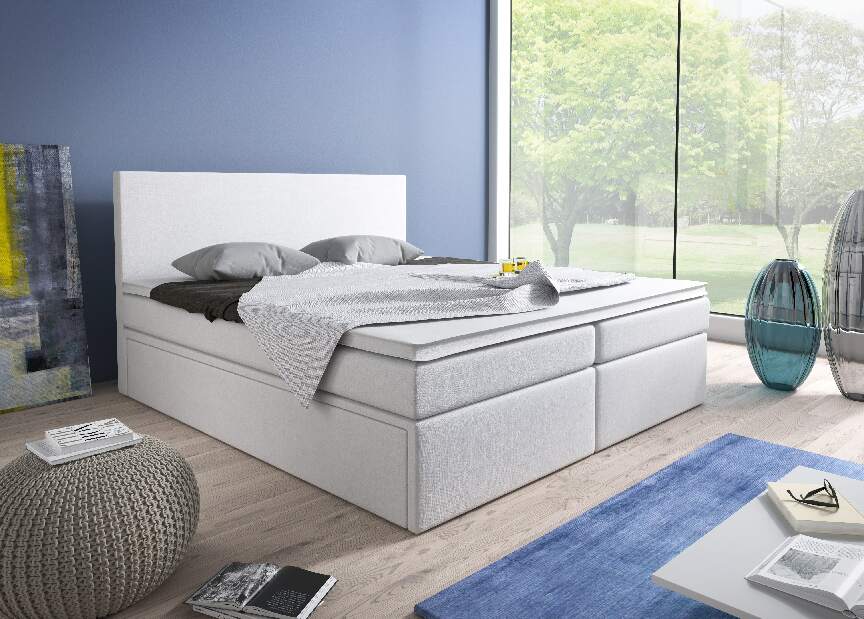 Pat matrimonial Boxspring 160 cm Sabrina (Alb) (cu saltele)