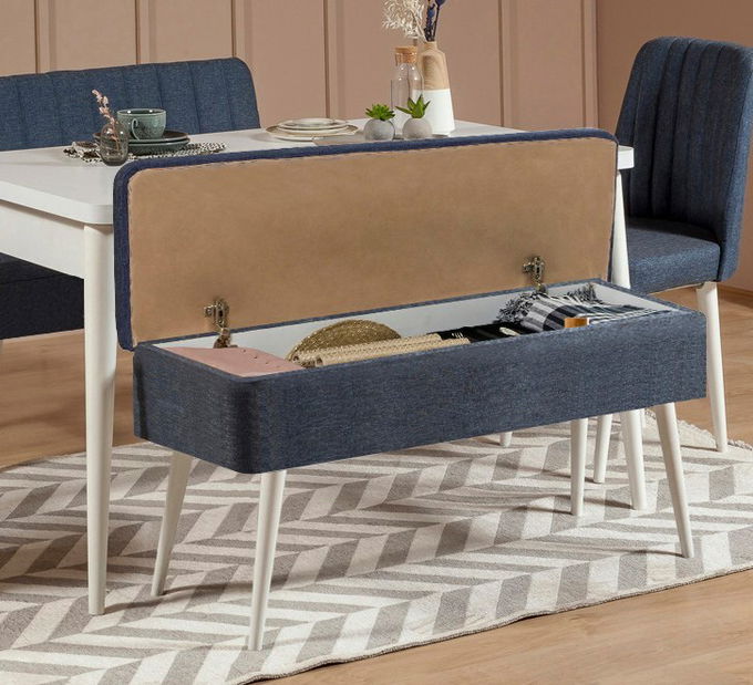 Set mobilier sufragerie Vlasta 2 (alb + bleumarin) albastru) (pentru 6 persoane)