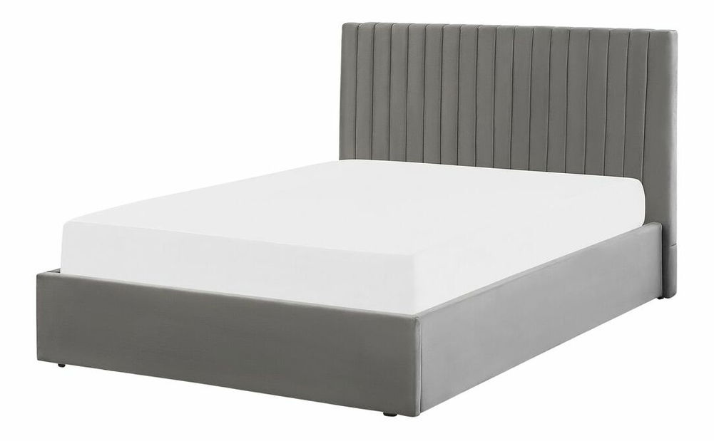 Pat matrimonial 140 cm Vakarine (gri) (cu somieră și sp. depozitare)