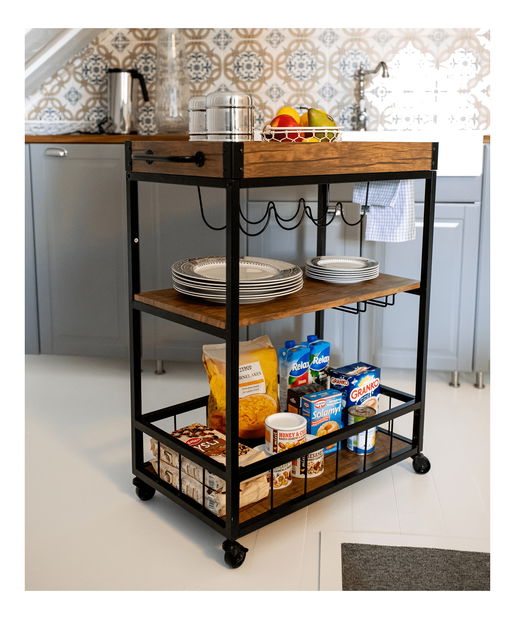 Stolić za serviranje Silvio (hrast smoke + crna)