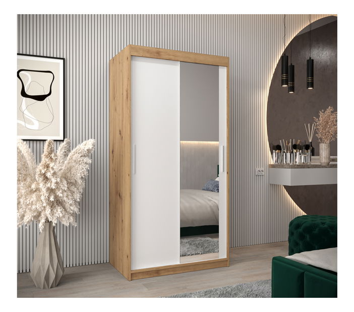 Ormar za garderobu 100 cm Toki 2 (hrast artisan + bijela mat)