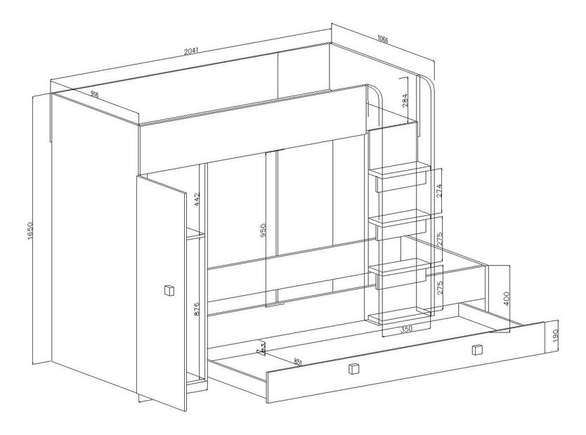 Pat multifuncțional 90 cm Toreno 2 (Alb + alb lucios + turcoaz lucios)