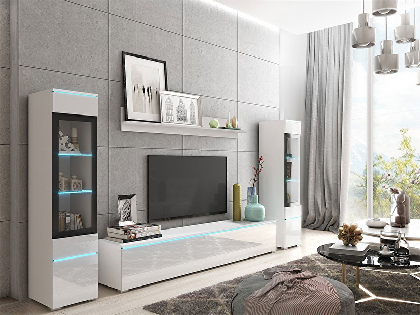 Mobilier living Selwyn II (Alb + Alb lucios ) (iluminat LED Alb)