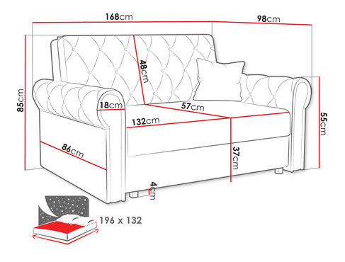 Sofa na razvlačenje Clovea Roma III (tamnosiva) (s prostorom za odlaganje)