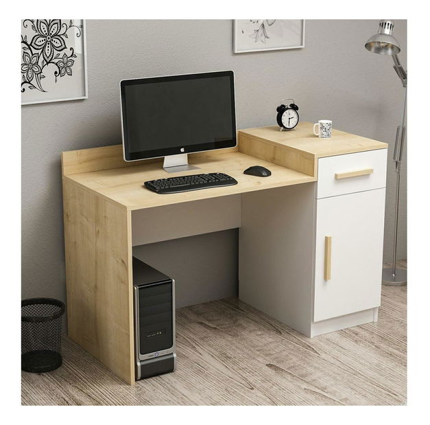 Masă PC Makeku (stejar + alb) 