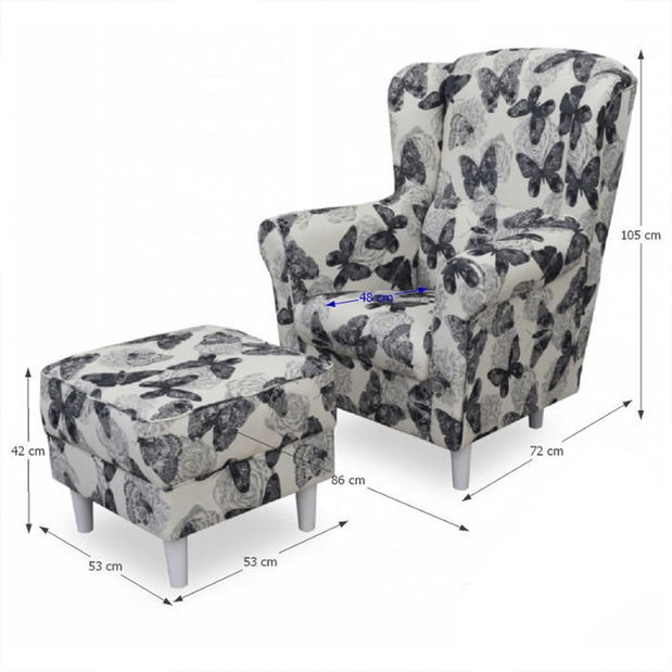 Fotoliu cu urechi cu taburete Aevo (butterfly 1)