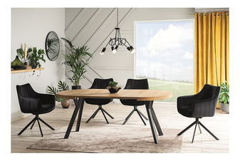 Blagovaonski stol na razvlačenje 100-250 cm Daphne (hrast + crna) (za 4 do 8 osoba)